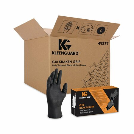 KLEENGUARD G10 Kraken Grip Nitrile Gloves, Black, Large, 1000PK 49277